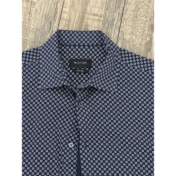 Bugatchi Blue Miles Geometric Print Short Sleeves Button Down Shirt Size Large - Picture 2 of 8
